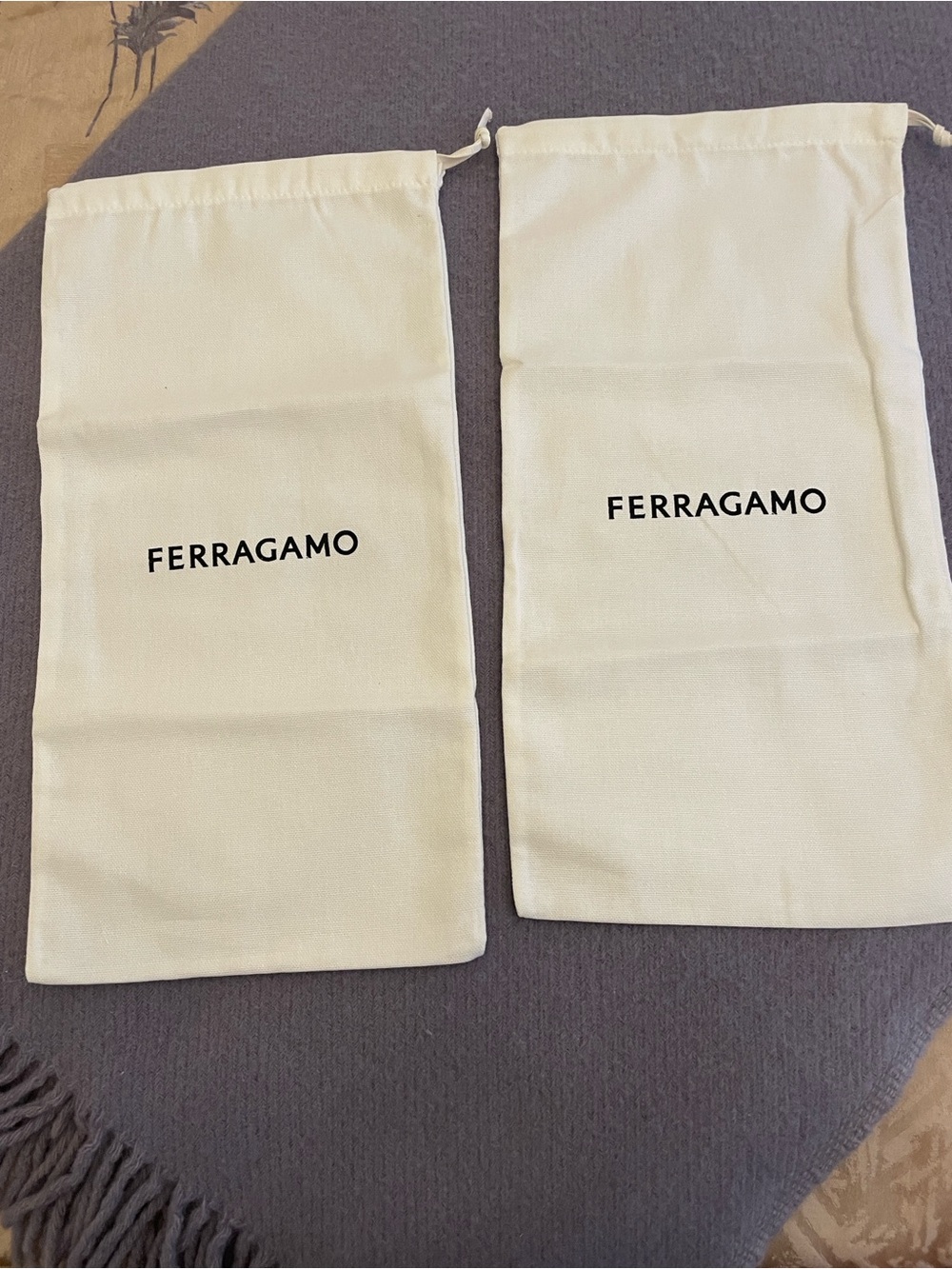Salvatore Ferragamo Cream Logo Drawstring Dust Bags - Pair